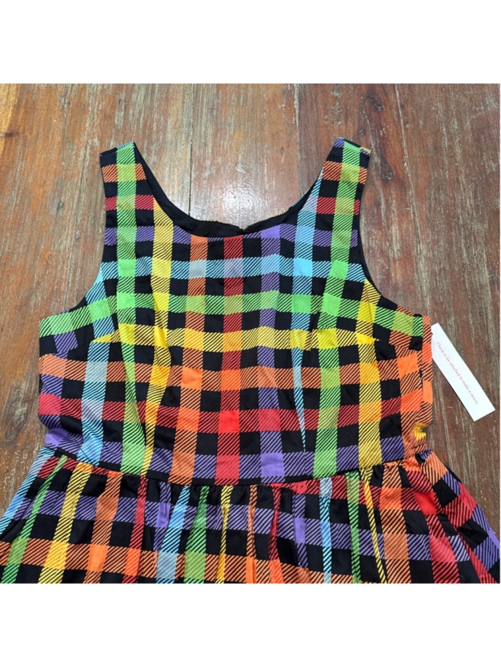 ModCloth Optimistic Effect Rainbow Gingham Fit & Flare Dress NWOT S 100% Cotton - Picture 2 of 11